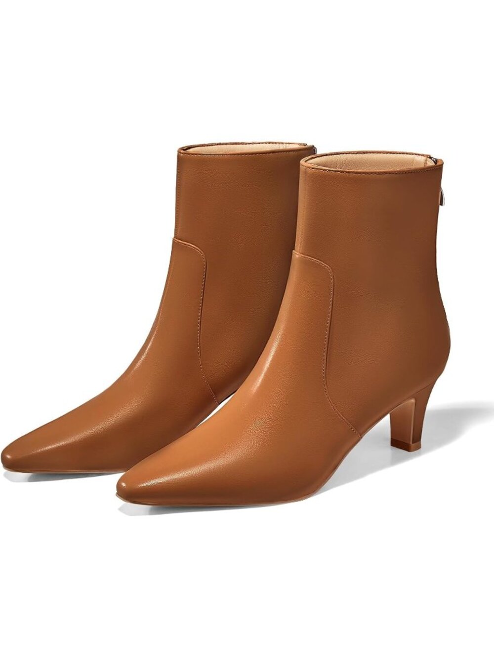 🆕Women's Brown Leather Kitten Heel Boots Pointed Toe Ankle Dress Shoes